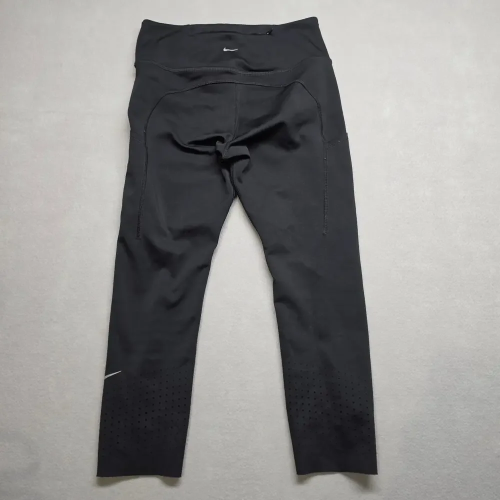Nike Dri-FIT Womens M Running Capri Leggings Black Perforated Pockets